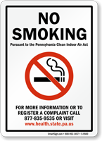 NO SMOKING Pennsylvania Clean Air Act Sign