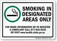 SMOKING IN DESIGNATED AREAS ONLY Sign