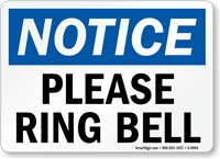 Notice Please Ring Bell Sign