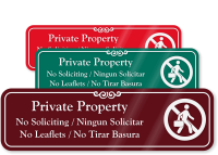 Bilingual Private Property - No Soliciting Engraved Sign