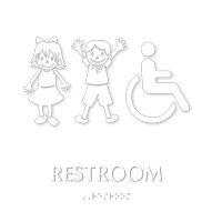 Restroom Braille Sign With Boy Girl And ISA Symbols