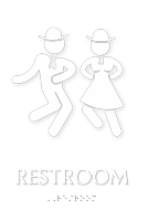 Restroom Braille Sign with Dancing Man Woman Graphic