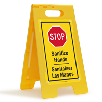 Sanitize Hands Sanitaiser Las Manos Floor Standing Sign