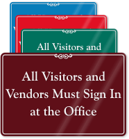 Visitors And Vendor Sign In Office Wall Sign