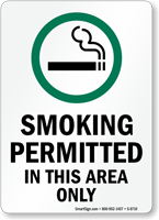 Smoking Permitted In This Area Only Sign