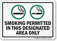 Smoking Permitted In This Designated Area Only Sign