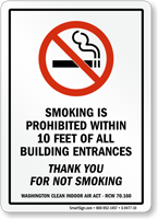 Smoking Is Prohibited Within 10 Feet Entrance Sign