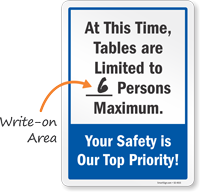 Tables Are Limited Write On Number Of Maximum Persons Sign
