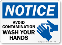 Notice Avoid Contamination, Wash Hands Sign