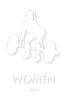 Weight-Lifting Woman Braille Restroom Sign