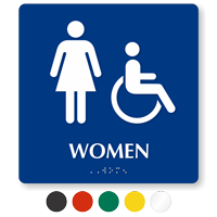 Women And Accessible Pictogram Braille Restroom Sign