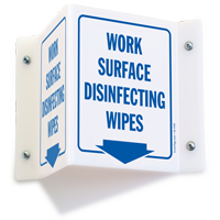 Work Surface Disinfecting Wipes Projecting Sign