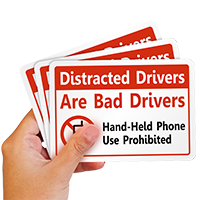 Distracted Drivers Hand-Held Phone Use Prohibited Label