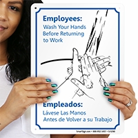 Bilingual Employees Wash Your Hands Sign