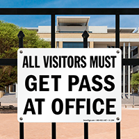 Visitors Must Get Pass at Office Sign