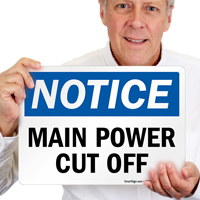 Main Power CutOff Switch Sign