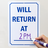 Will Return At Dry Erase Be Back Sign