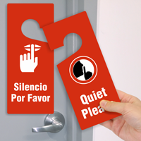 Bilingual Quiet Please 2-Sided Door Hanging Tag