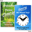 Double-Sided Be Back With Clock Sign