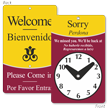 Bilingual Be Back Clock Sign (2-Sided)