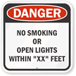 Danger No Smoking Within 'XX' Feet Sign
