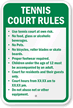 Tennis Court Rules Custom Sign