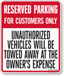 Custom Florida Customer Parking Tow Away Sign