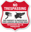 Property Protected By Video Camera And Dog Shield Sign