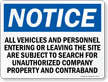 All Vehicles And Personnel Subject To Search Sign