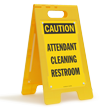 Attendant Cleaning Restroom Caution Standing Floor Sign