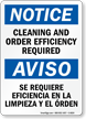 Bilingual Cleaning And Order Efficiency Required Sign