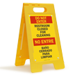 Bilingual Restroom Closed For Cleaning Standing Sign