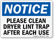 Clean Dryer Lint Trap After Use Sign