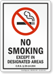 Colorado No Smoking Except In Designated Areas Sign