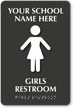 Custom Girls Restroom School Braille Sign