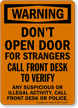 Don't Open Door For Strangers Osha Warning Sign