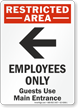 Employees Only Guests Use Main Entrance Sign