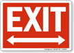White On Red Exit Sign with Bidirectional Arrow