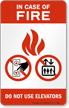 In Case of Fire Elevators (tri flame) Sign