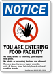 Food Facility No Food, Drink, Chewing Gum Sign