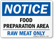 Food Preparation Area Raw Meat Only Sign