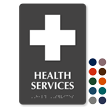 Health Services TactileTouch Braille Sign with First-Aid Symbol