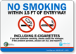 No Smoking Within 15 FT Of Entryway Sign