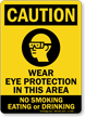 Wear Eye Protection, No Smoking Eating Drinking Sign