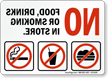 No Food Drinks Or Smoking Mirror Text Sign