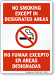 No Smoking Except No Fumar Excepto Sign