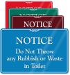 Don't Throw Waste In Toilet ShowCase Wall Sign