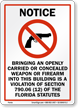 Notice Florida Gun Control Law Sign