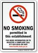 NO SMOKING permitted in this establishment Sign