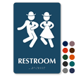 Restroom Braille Sign with Dancing Man Woman Graphic